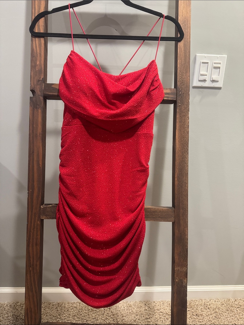 Red Cowl Neck Spaghetti Strap Mini Dress
